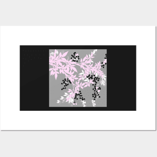 TREE BRANCHES GRAY WHITE AND SOFT PINK PATTERN Posters and Art